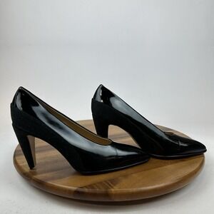 Womens Walter Steiger Vintage Black Patent Leather Wool Pointed Pumps Size 8.5 B